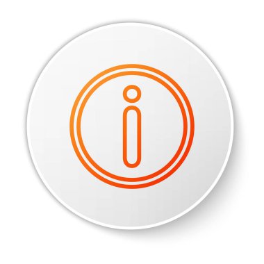 Turuncu çizgi bilgi simgesi beyaz arkaplanda izole edildi. Beyaz daire düğmesi. Vektör İllüstrasyonu