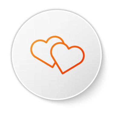 Turuncu çizgi kalp simgesi beyaz arkaplanda izole edildi. Romantik sembol, bağlanma, tutku ve düğün. Sevgililer Günü sembolü. Beyaz daire düğmesi. Vektör İllüstrasyonu