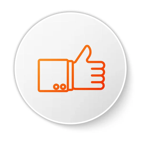 Pomarańczowa linia Kciuk do góry ikona odizolowana na białym tle. Biały przycisk koła. Ilustracja wektora — Wektor stockowy