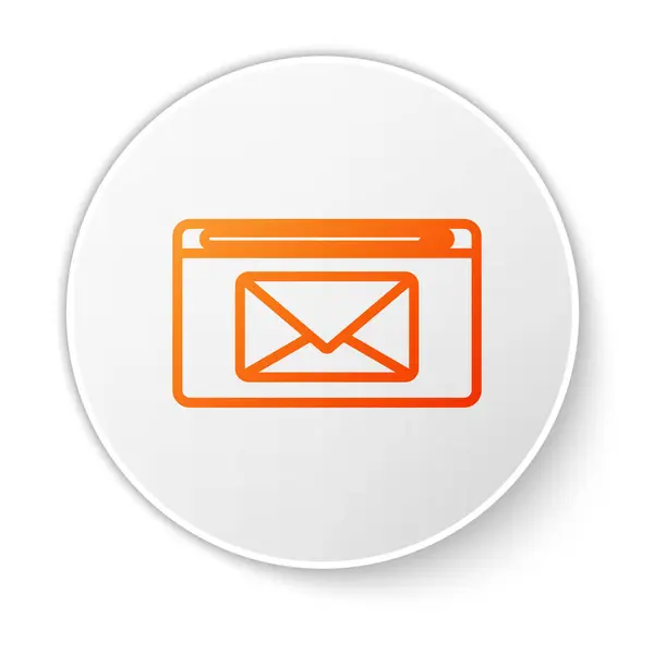 Ligne orange Icône Mail et e-mail isolée sur fond blanc. E-mail du symbole de l'enveloppe. Signe de message électronique. Bouton rond blanc. Illustration vectorielle — Image vectorielle