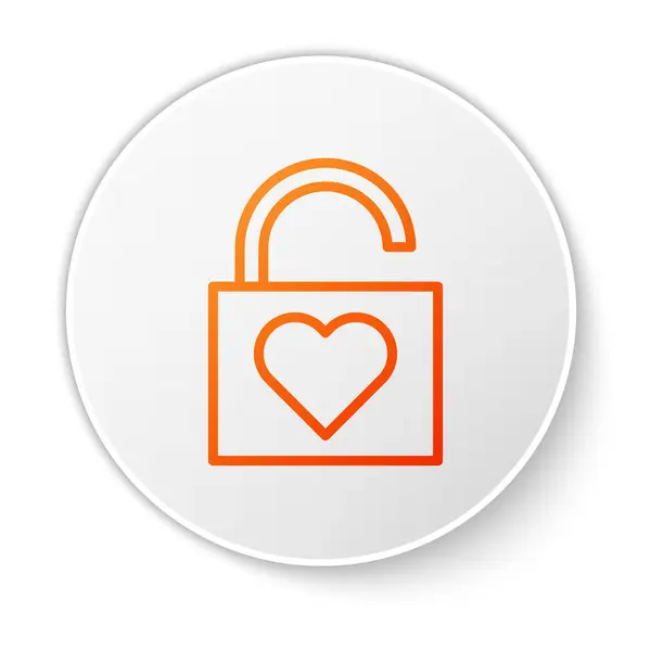 Ligne orange Verrouillage et icône de coeur isolé sur fond blanc. Coeur verrouillé. Symbole d'amour et signe de serrure. Symbole de la Saint Valentin. Bouton rond blanc. Illustration vectorielle — Image vectorielle