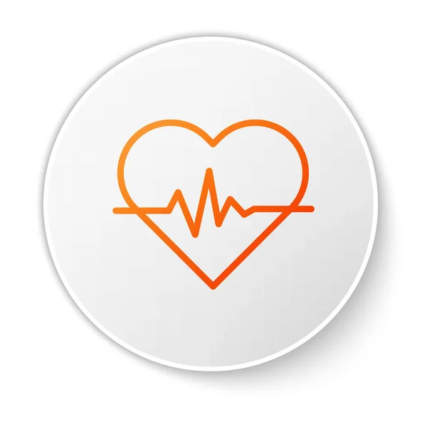 Línea naranja Icono de frecuencia cardíaca aislado sobre fondo blanco. Signo de latido. Icono de pulso. Icono del cardiograma. Botón círculo blanco. Ilustración vectorial — Vector de stock