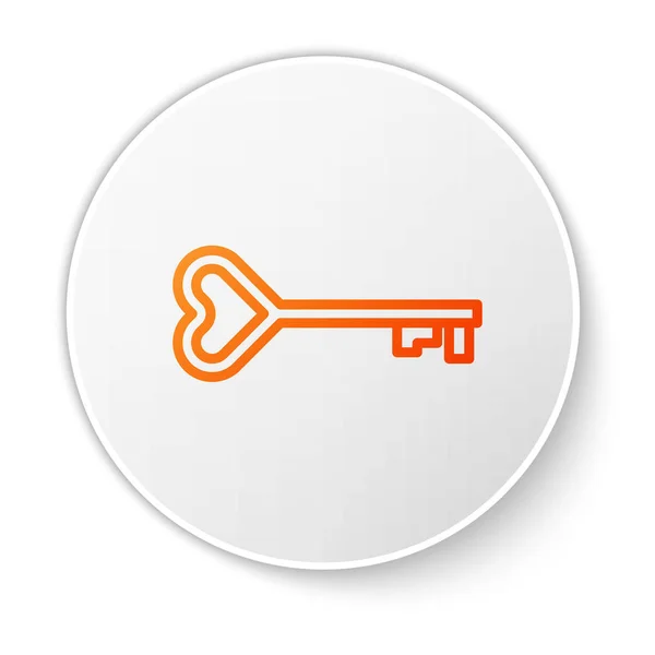 Linea arancione Chiave a forma di cuore icona isolata su sfondo bianco. Simbolo di San Valentino. Pulsante cerchio bianco. Illustrazione vettoriale — Vettoriale Stock