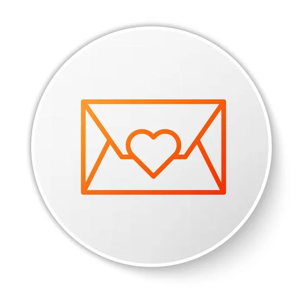 Orange line Envelope with Valentine heart icon isolated on white background. Message love. Letter love and romance. White circle button. Vector Illustration — 스톡 벡터