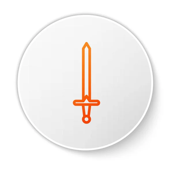 Línea naranja Icono de espada medieval aislado sobre fondo blanco. Arma medieval. Botón círculo blanco. Ilustración vectorial — Vector de stock