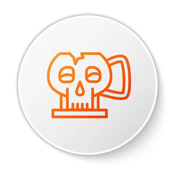 Orangefarbene Linientasse aus dem Totenkopf-Symbol auf weißem Hintergrund. weißer Kreis-Knopf. Vektorillustration — Stockvektor