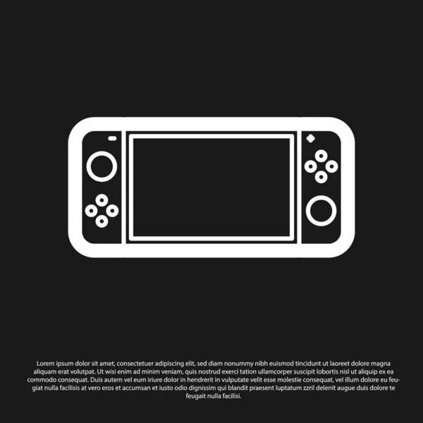 Μαύρο φορητό εικονίδιο κονσόλας βιντεοπαιχνιδιών απομονωμένο σε μαύρο φόντο. Σύμβολο του Gamepad. Σχέδιο παιχνιδιού. Εικονογράφηση διανύσματος — Διανυσματικό Αρχείο