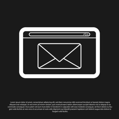Siyah arka planda yalıtılmış Black Mail ve e-posta simgesi. Zarf sembolü e-posta. E-posta ileti işareti. Vektör İllüstrasyonu