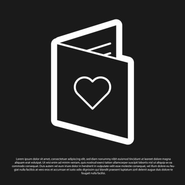 Siyah arka planda kalp ikonu olan Kara Sevgililer Günü broşürü. Kutlama için davetiye ya da tebrik kartı şablonu. Vektör İllüstrasyonu