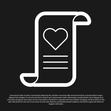 Siyah arka planda Sevgililer Günü kalp ikonu olan siyah zarf. Mesaj aşkım. Aşk ve romantizm mektubu. Vektör İllüstrasyonu