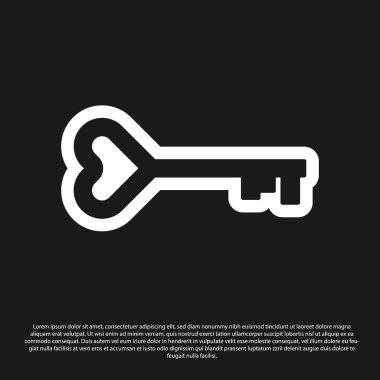 Siyah arkaplanda izole edilmiş kalp şeklindeki siyah anahtar. Sevgililer Günü sembolü. Vektör İllüstrasyonu