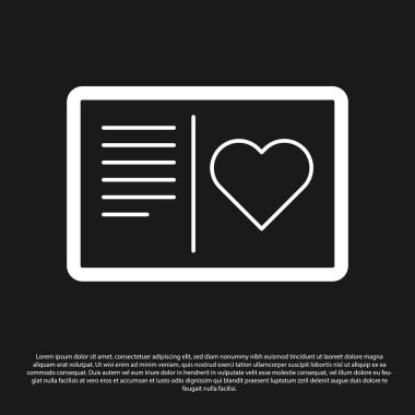 Siyah arka planda kalp ikonu olan Kara Sevgililer Günü broşürü. Kutlama için davetiye ya da tebrik kartı şablonu. Vektör İllüstrasyonu