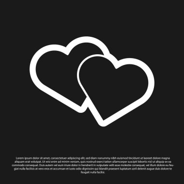 Kara Kalp simgesi siyah arkaplanda izole edildi. Romantik sembol, bağlanma, tutku ve düğün. Sevgililer Günü sembolü. Vektör İllüstrasyonu