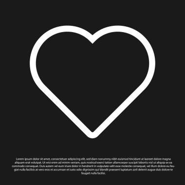 Kara Kalp simgesi siyah arkaplanda izole edildi. Romantik sembol, bağlanma, tutku ve düğün. Sevgililer Günü sembolü. Vektör İllüstrasyonu