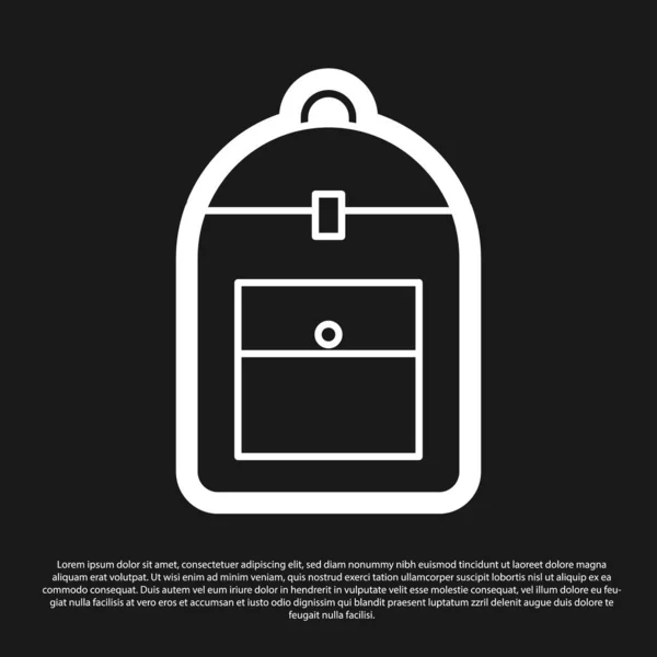 Icono de la mochila negra aislado sobre fondo negro. Ilustración vectorial — Vector de stock