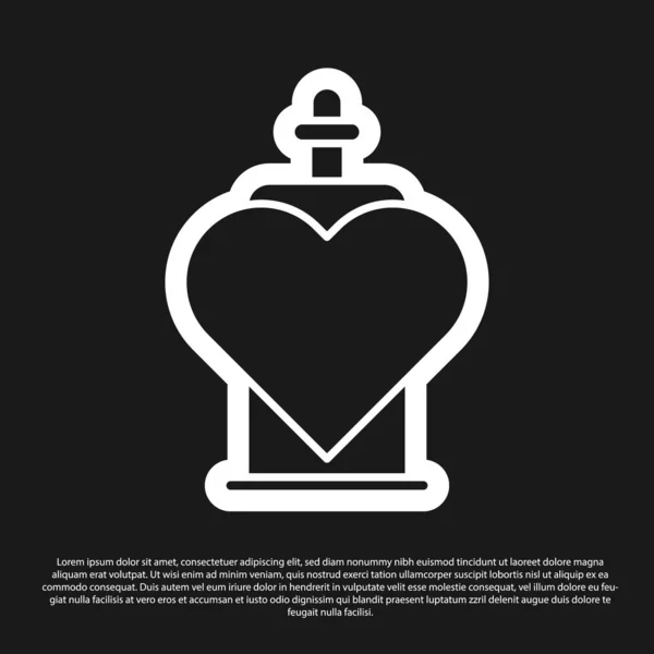 Botella negra con icono de poción de amor aislado sobre fondo negro. Símbolo de San Valentín. Ilustración vectorial — Vector de stock