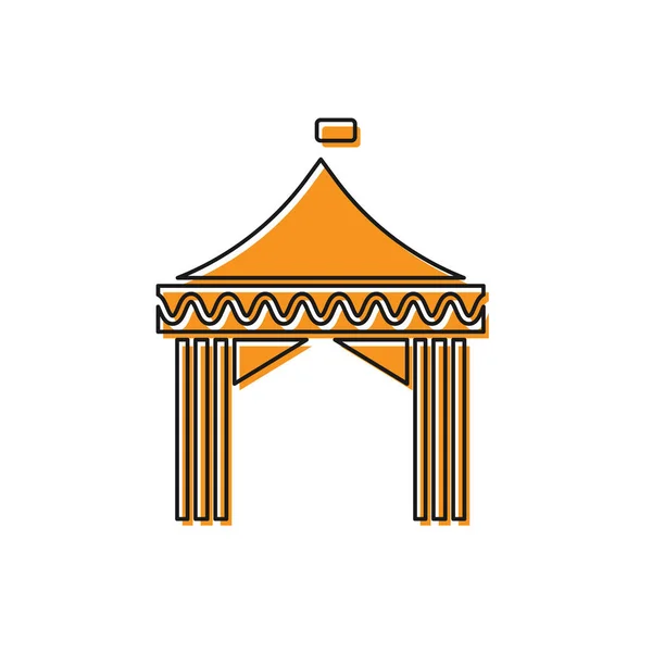 Icono de tienda de campaña naranja aislado sobre fondo blanco. Carnaval tienda de campaña. Parque de atracciones. Ilustración vectorial — Vector de stock