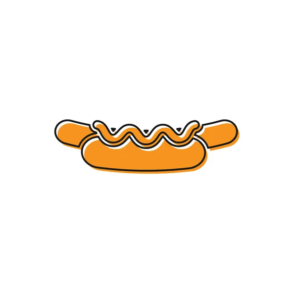 Orange Hotdog sandwich with mustard icon isolated on white background. Sausage icon. Street fast food menu. Vector Illustration — 스톡 벡터