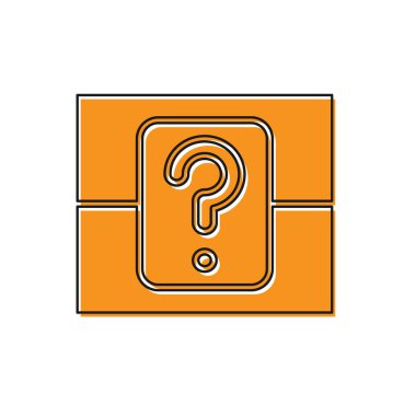 Beyaz arkaplanda izole edilmiş oyun simgesi için turuncu gizemli kutu veya rastgele ganimet kutusu. Soru kutusu. Vektör İllüstrasyonu