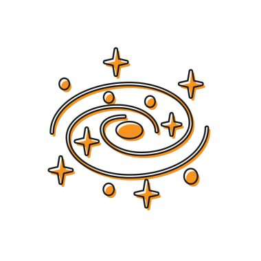 Turuncu Samanyolu sarmal gökadası beyaz zemin üzerinde izole edilmiş yıldız ikonu ile. Vektör İllüstrasyonu