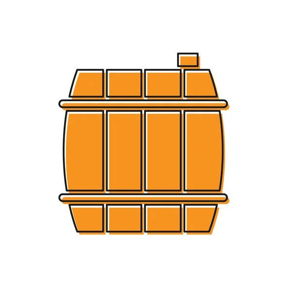 Ícone de barril de madeira laranja isolado no fundo branco. Barril de álcool, recipiente de bebida, barril de madeira para cerveja, uísque, vinho. Ilustração vetorial — Vetor de Stock
