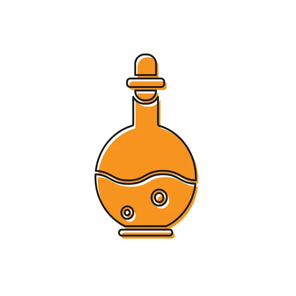 Orange Glass bottle with magic elixir icon isolated on white background. Computer game asset. Vector Illustration — 스톡 벡터