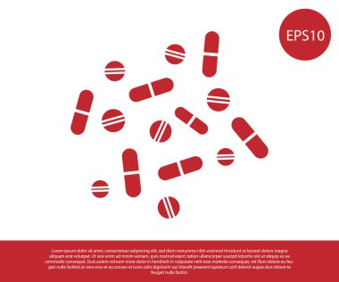 Kırmızı Tıp hapı veya tablet simgesi beyaz arka plan üzerinde izole. Kapsül hapı ve ilaç işareti. Eczane tasarımı. Vektör İllüstrasyonu