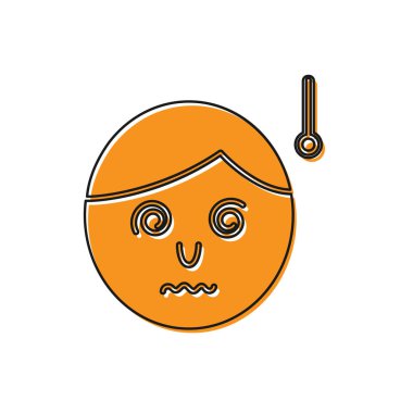 Turuncu yüksek insan vücut ısısı ya da beyaz arka planda izole edilmiş ateş ikonu. Hastalık, soğuk algınlığı, grip belirtileri. Vektör İllüstrasyonu