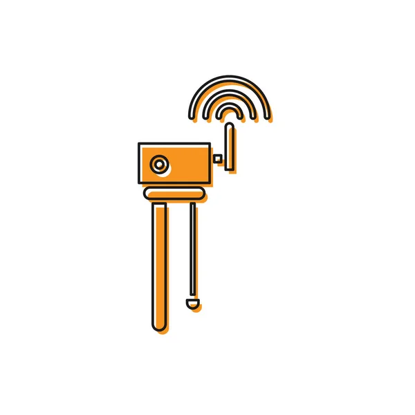 Oranje router en Wi-Fi-signaal symbool pictogram geïsoleerd op witte achtergrond. Draadloze Ethernet-modem router. Computer technologie internet. Vector illustratie — Stockvector