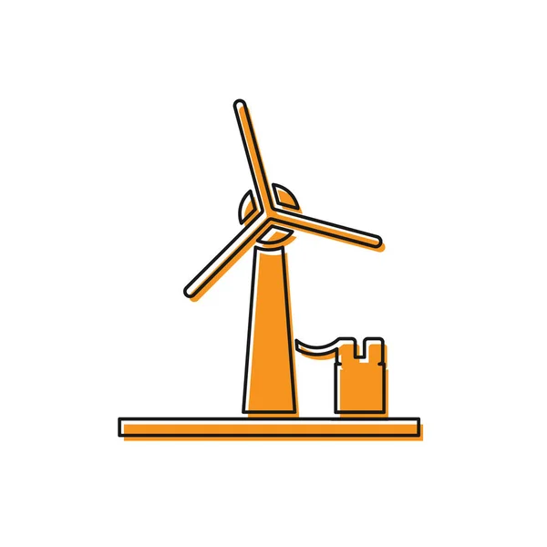 Ícone de turbina de vento laranja isolado no fundo branco. Sinal do gerador de vento. Moinho de vento para produção de energia elétrica. Ilustração vetorial — Vetor de Stock