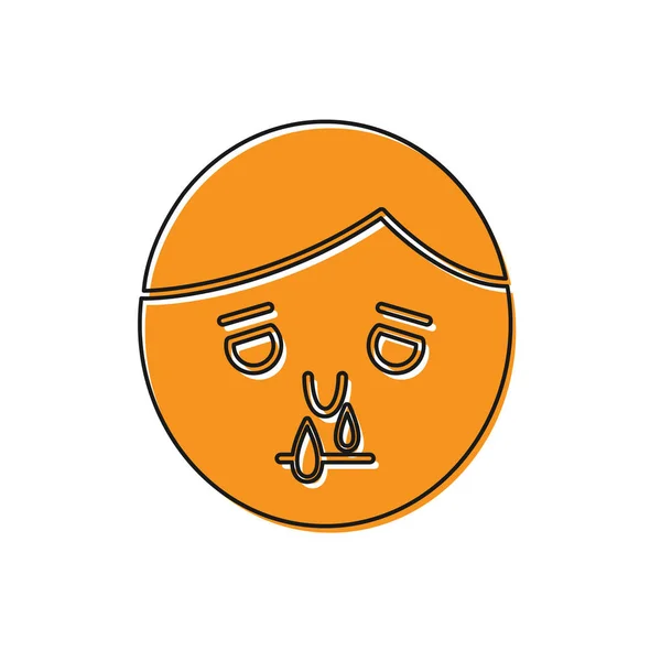 Icona naso che cola arancione isolata su sfondo bianco. Sintomi di rinite, trattamento. Naso e starnuti. Malattie nasali. Illustrazione vettoriale — Vettoriale Stock