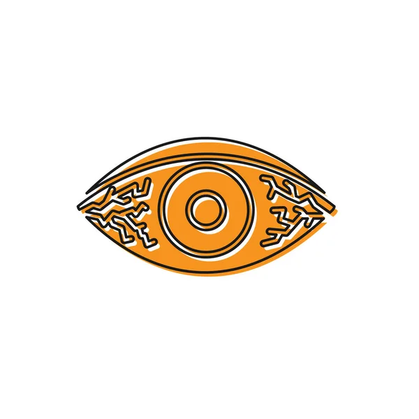 Πορτοκαλί κοκκινωπό μάτι λόγω ιογενούς, βακτηριακής ή αλλεργικής επιπεφυκίτιδας εικονίδιο απομονώνονται σε λευκό φόντο. Εικονογράφηση διανύσματος — Διανυσματικό Αρχείο