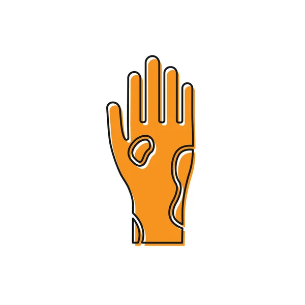 Main orange avec psoriasis ou icône eczéma isolé sur fond blanc. Concept de réponse cutanée humaine à un allergène ou à un problème chronique du corps. Illustration vectorielle — Image vectorielle