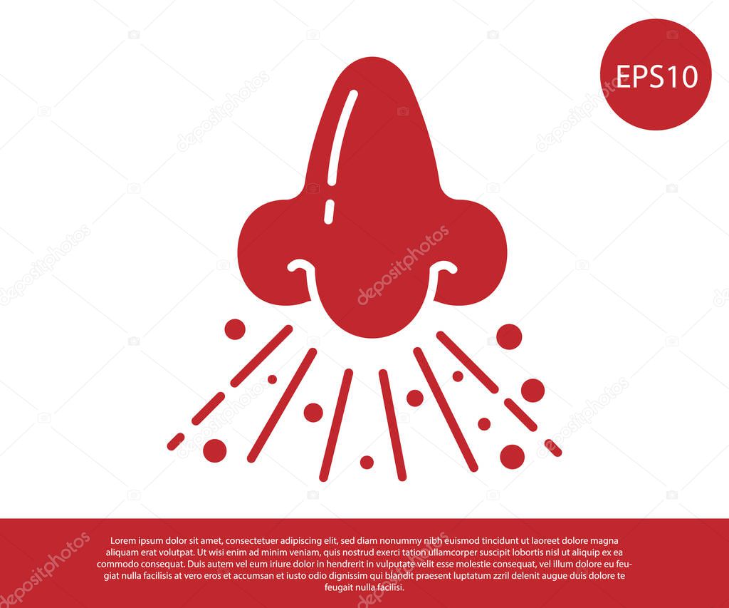 Red Runny nose icon isolated on white background. Rhinitis symptoms, treatment. Nose and sneezing. Nasal diseases. Vector Illustration