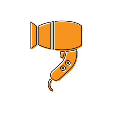 Turuncu Saç kurutucu simgesi beyaz arka plan üzerinde izole. Saç kurutma makinesi işareti. Saç kurutma sembolü. Sıcak hava üflüyor. Vektör İllüstrasyonu