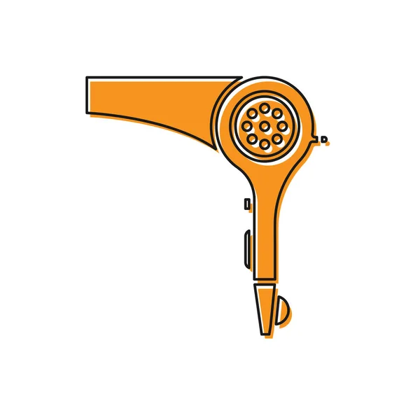 Ícone secador de cabelo laranja isolado no fundo branco. Sinal de secador. Símbolo de secagem. Soprar ar quente. Ilustração vetorial —  Vetores de Stock