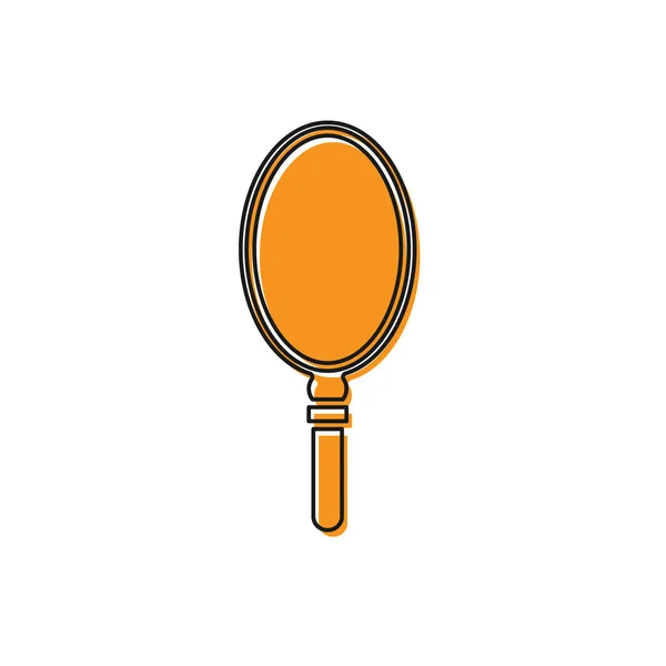 Icono de espejo de mano naranja aislado sobre fondo blanco. Ilustración vectorial — Vector de stock