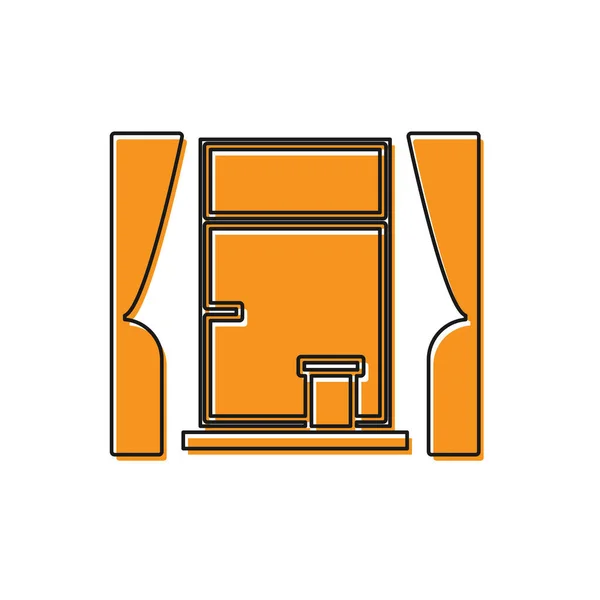 Ventana naranja con cortinas en el icono de la habitación aislado sobre fondo blanco. Ilustración vectorial — Vector de stock