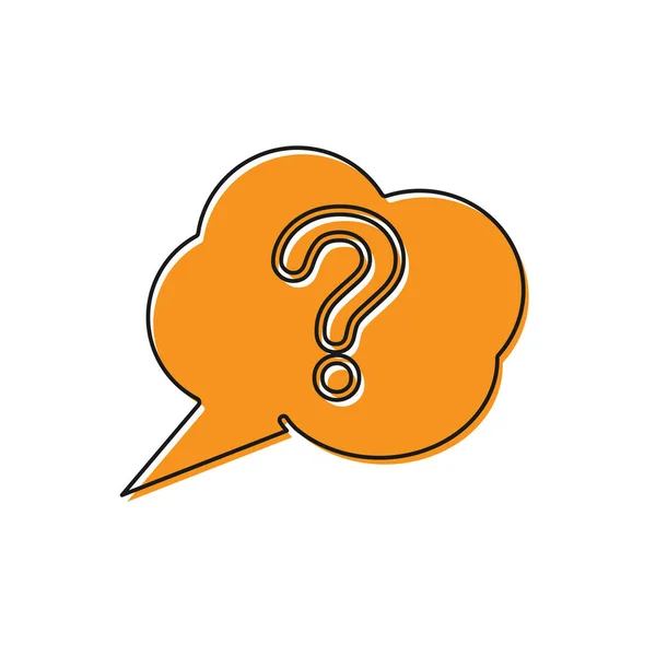 Burbuja de habla naranja y el icono de la pregunta aislado sobre fondo blanco. Signo FAQ. Copia archivos, charla burbuja de voz y gráfico. Ilustración vectorial — Archivo Imágenes Vectoriales
