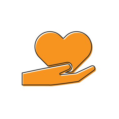 Elde portakal kalp resmi beyaz arkaplanda izole edildi. El çabukluğu aşk sembolü. Sevgililer Günü sembolü. Vektör İllüstrasyonu