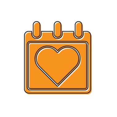 Beyaz arkaplanda kalp ikonu olan turuncu takvim. Sevgililer Günü. Aşk sembolü. 14 Şubat. Vektör İllüstrasyonu