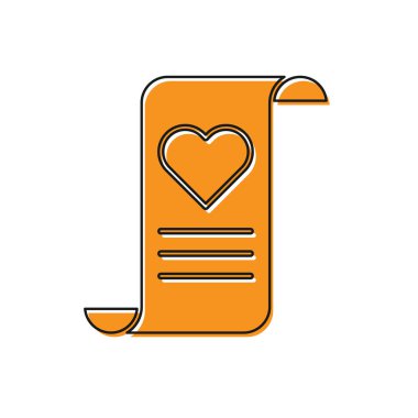 Beyaz arka planda Sevgililer Günü kalp ikonu olan turuncu zarf. Mesaj aşkım. Aşk ve romantizm mektubu. Vektör İllüstrasyonu