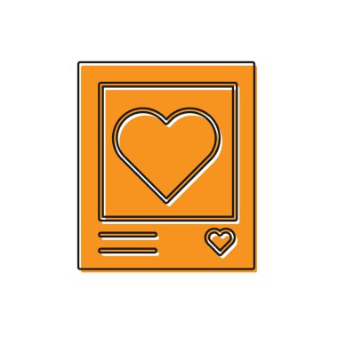 Turuncu boş fotoğraf çerçeveleri ve beyaz arka planda izole edilmiş kalp simgeleri. Sevgililer Günü sembolü. Vektör İllüstrasyonu