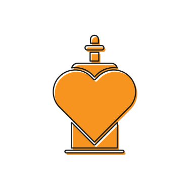 Beyaz arka planda izole edilmiş aşk iksiri ikonu içeren turuncu şişe. Sevgililer Günü sembolü. Vektör İllüstrasyonu