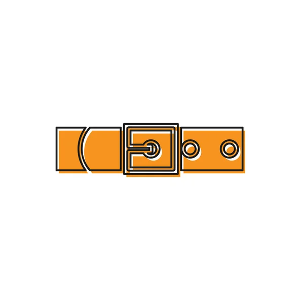 Pomarańczowy skórzany pas z zapiętą stalową ikoną klamry izolowaną na białym tle. Ilustracja wektora — Wektor stockowy