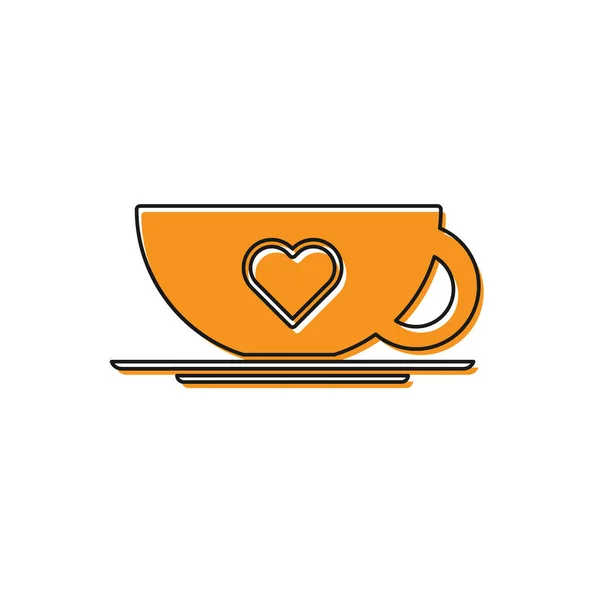 Tasse à café orange et icône de coeur isolé sur fond blanc. Couple café pour les amoureux le jour de la Saint-Valentin. Illustration vectorielle — Image vectorielle