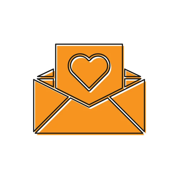 Envelope laranja com ícone de coração Valentine isolado no fundo branco. Mensagem de amor. Carta de amor e romance. Ilustração vetorial —  Vetores de Stock