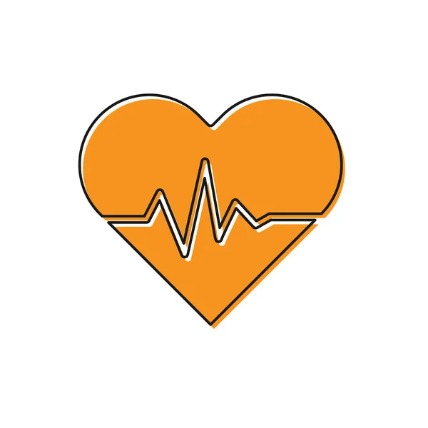 Ícone de frequência cardíaca laranja isolado no fundo branco. Sinal de batimento cardíaco. Ícone de pulso cardíaco. Ícone do cardiograma. Ilustração vetorial — Vetor de Stock