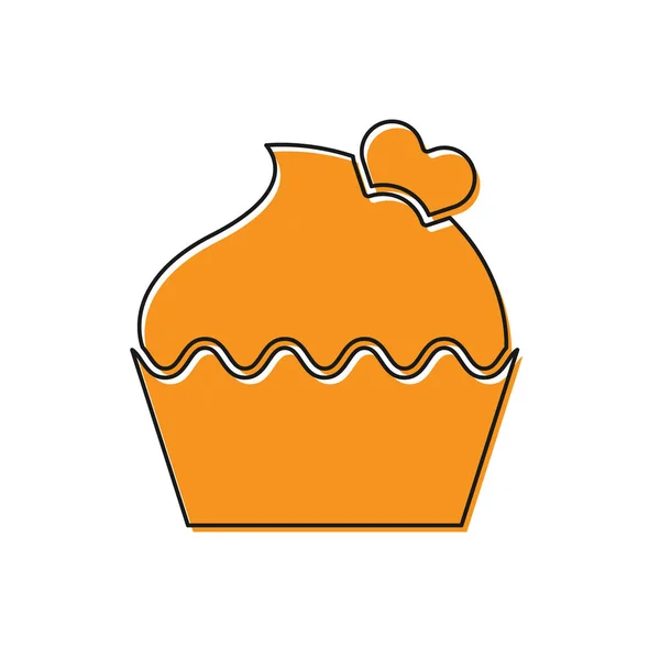 Bolo de casamento laranja com ícone do coração isolado no fundo branco. Símbolo do dia dos namorados. Ilustração vetorial —  Vetores de Stock
