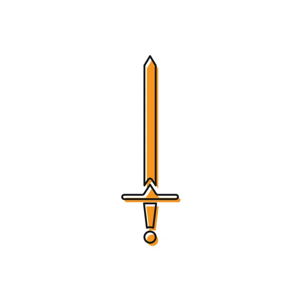 Orange Medieval sword icon isolated on white background. Medieval weapon. Vector Illustration — Stock Vector